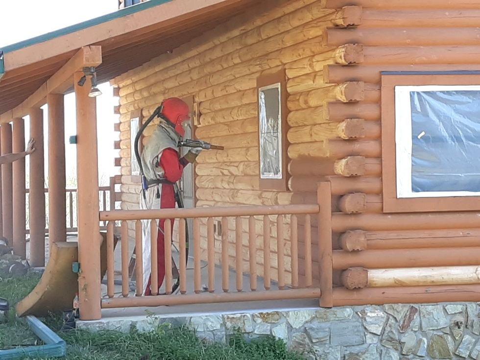 Log Cabin Repair | Media Blasting a Log Cabin Log Home Repair 