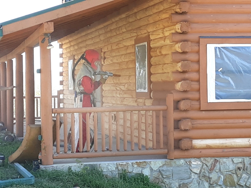 Log Cabin Repair | Media Blasting a Log Cabin Log Home Repair 
